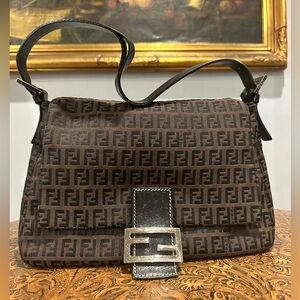 Fendi brown zucchino canvas mama bag